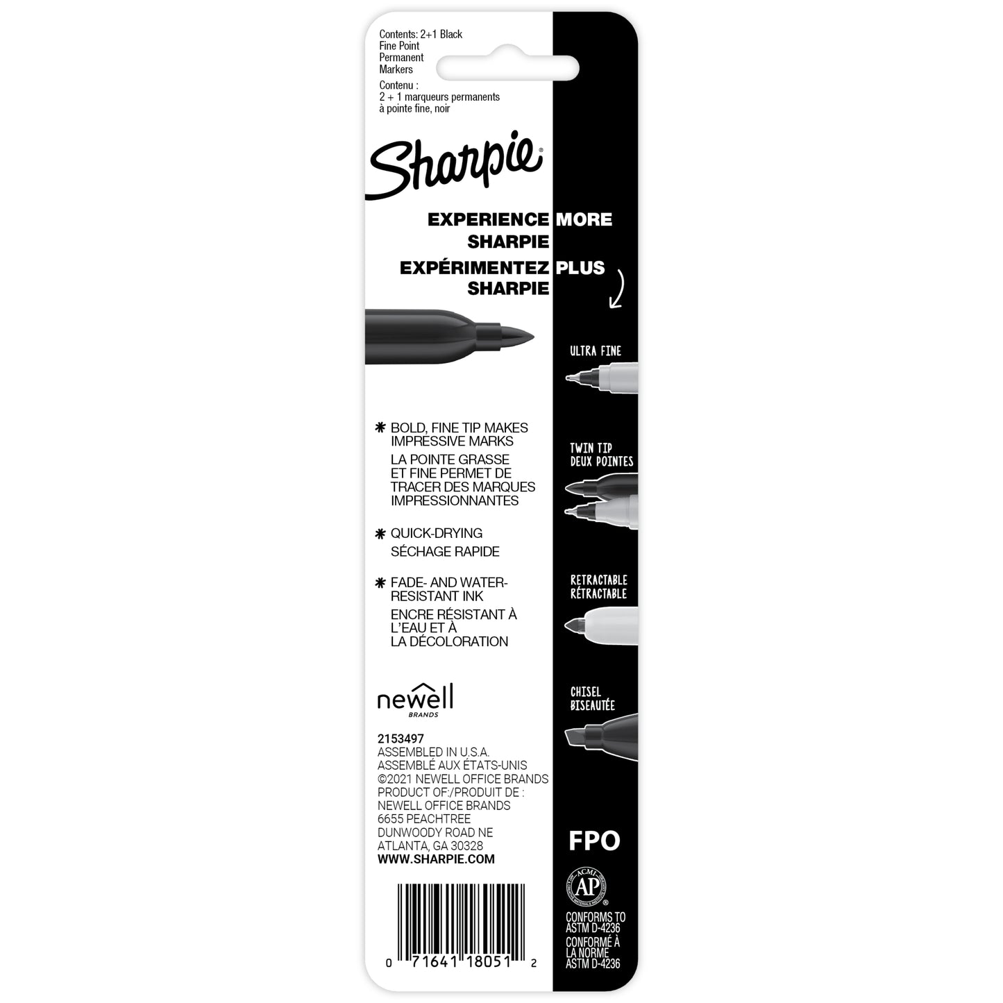 Sharpie Permanent Markers, Fine Point, Black, 2+1 Bonus