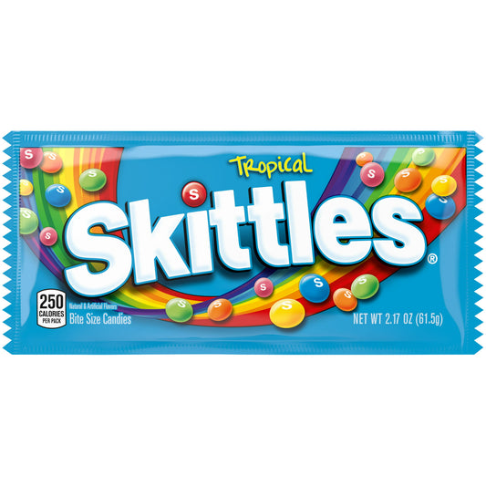 Skittles Tropical Fruity Chewy Candy, Full Size, 2.17 oz.