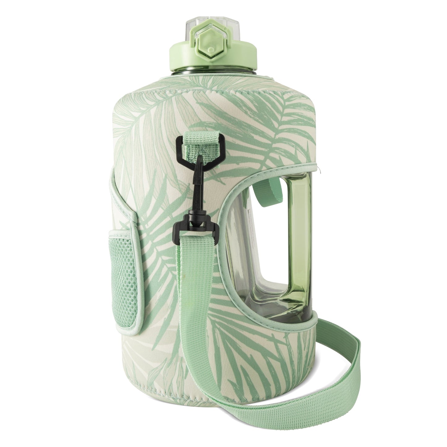 TAL Motivational Gallon Jug Water Bottle with Handle, Push Button Lid & Straw, Neoprene Sleeve, Easy-Carry Strap