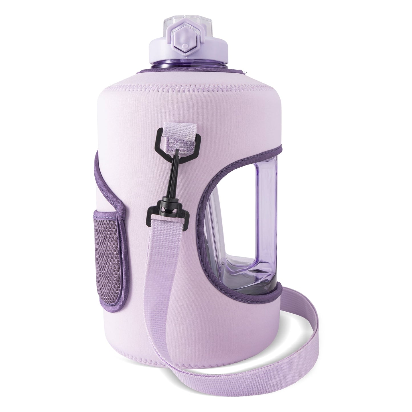 TAL Motivational Gallon Jug Water Bottle with Handle, Push Button Lid & Straw, Neoprene Sleeve, Easy-Carry Strap