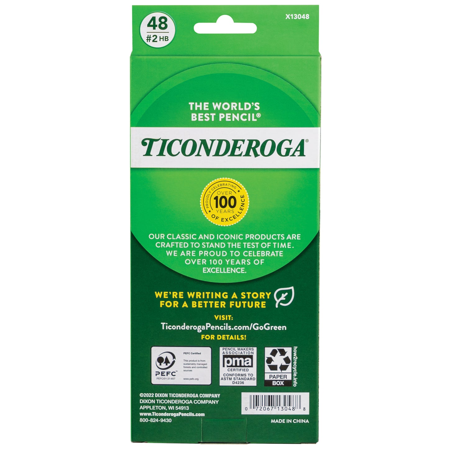 Ticonderoga Premium Wood Pencils, Sharpened #2 Lead, Yellow, 48 Count