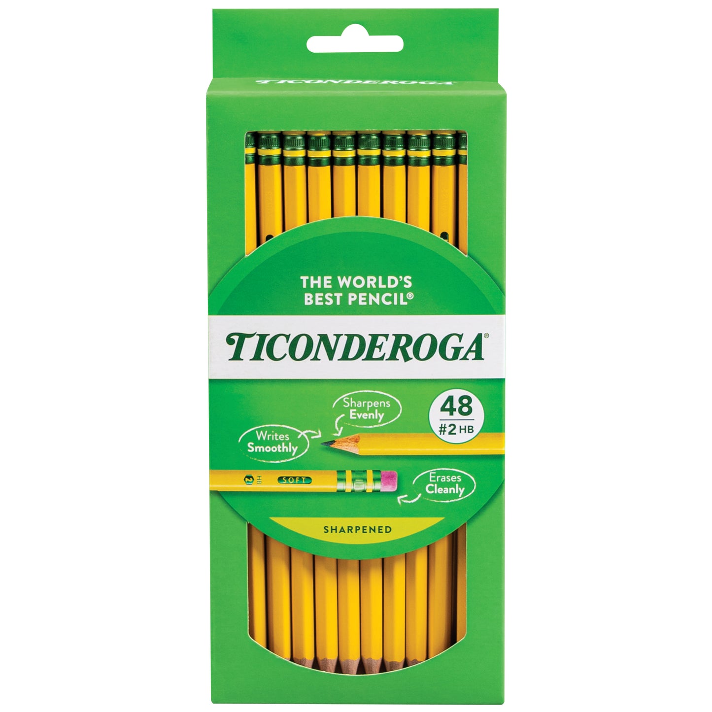 Ticonderoga Premium Wood Pencils, Sharpened #2 Lead, Yellow, 48 Count