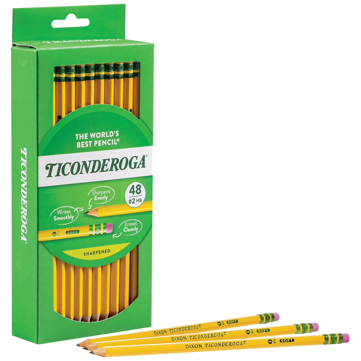 Ticonderoga Premium Wood Pencils, Sharpened #2 Lead, Yellow, 48 Count