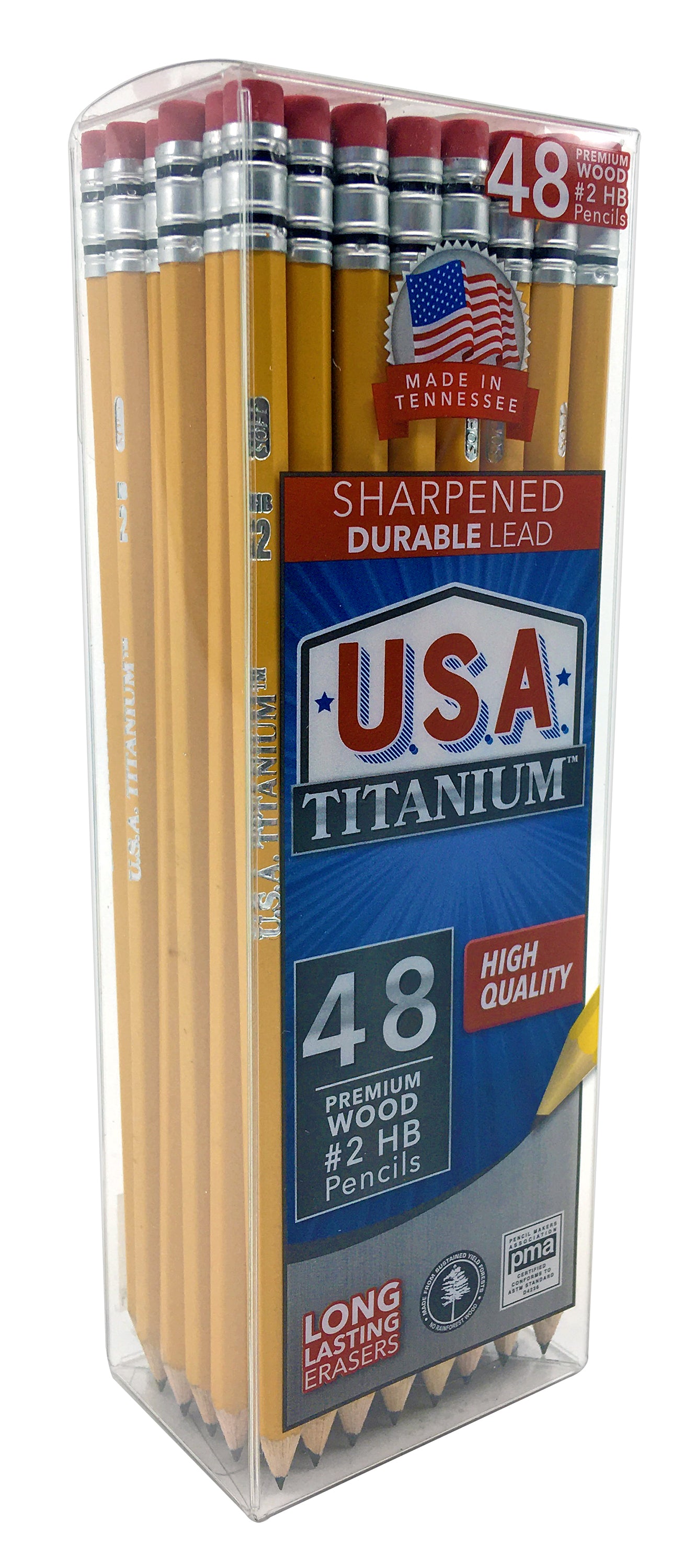 USA Titanium Premium Yellow No.2 Pencils 48 Count Sharpened Woodcase Pencils