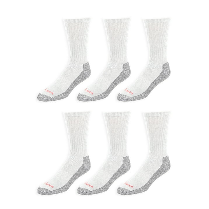 Wrangler Men's Cushion Crew Socks, Work Socks for Men, White, 6 Pack, Size 6-12