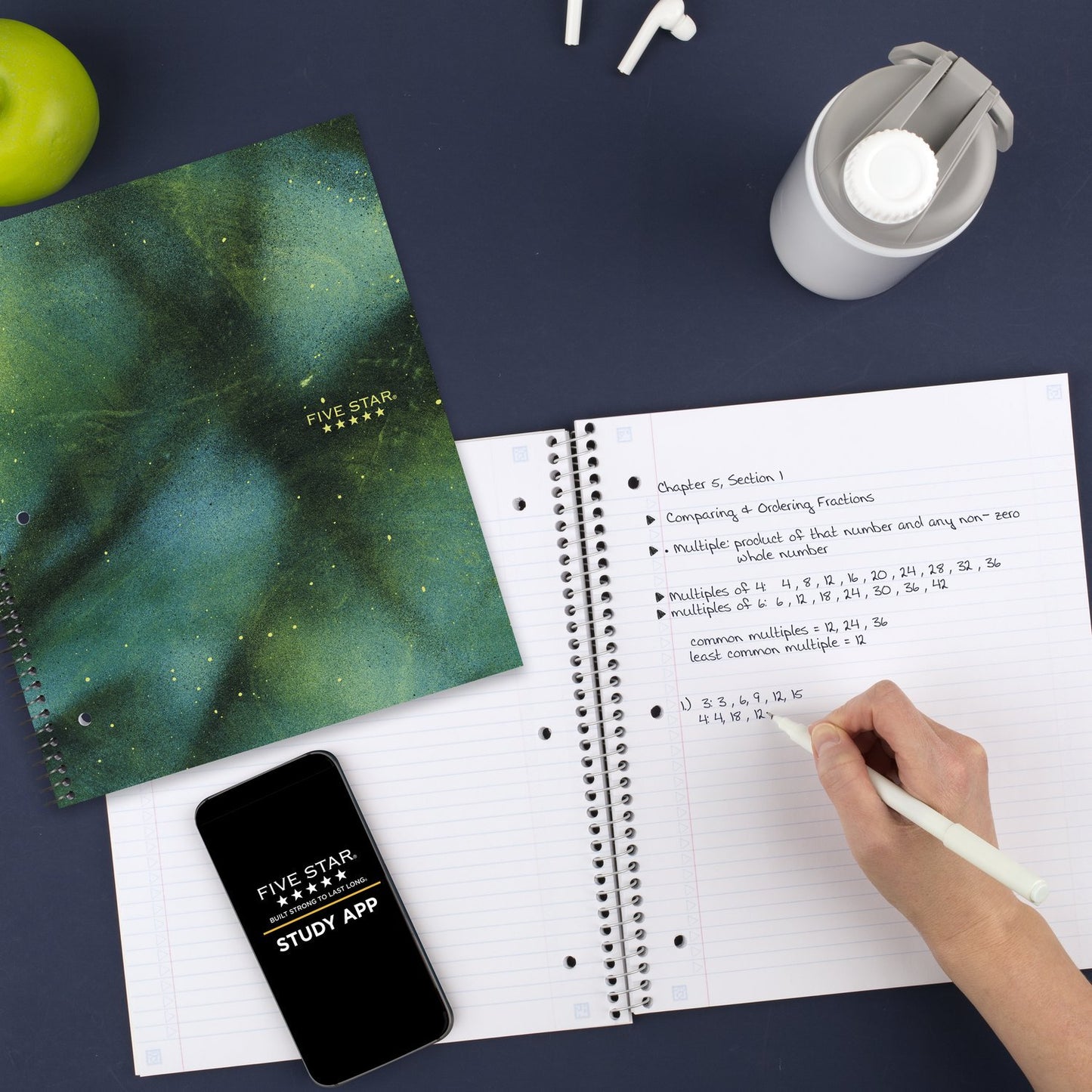 Five Star Green Borealis Notebook Plus Study App, 1 Subject, College Ruled, 8.5" x 11"