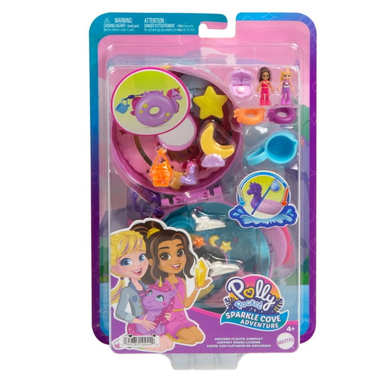 Polly Pocket Dolls and Playset, Unicorn Toys, Sparkle Cove Adventure Unicorn Floatie Compact