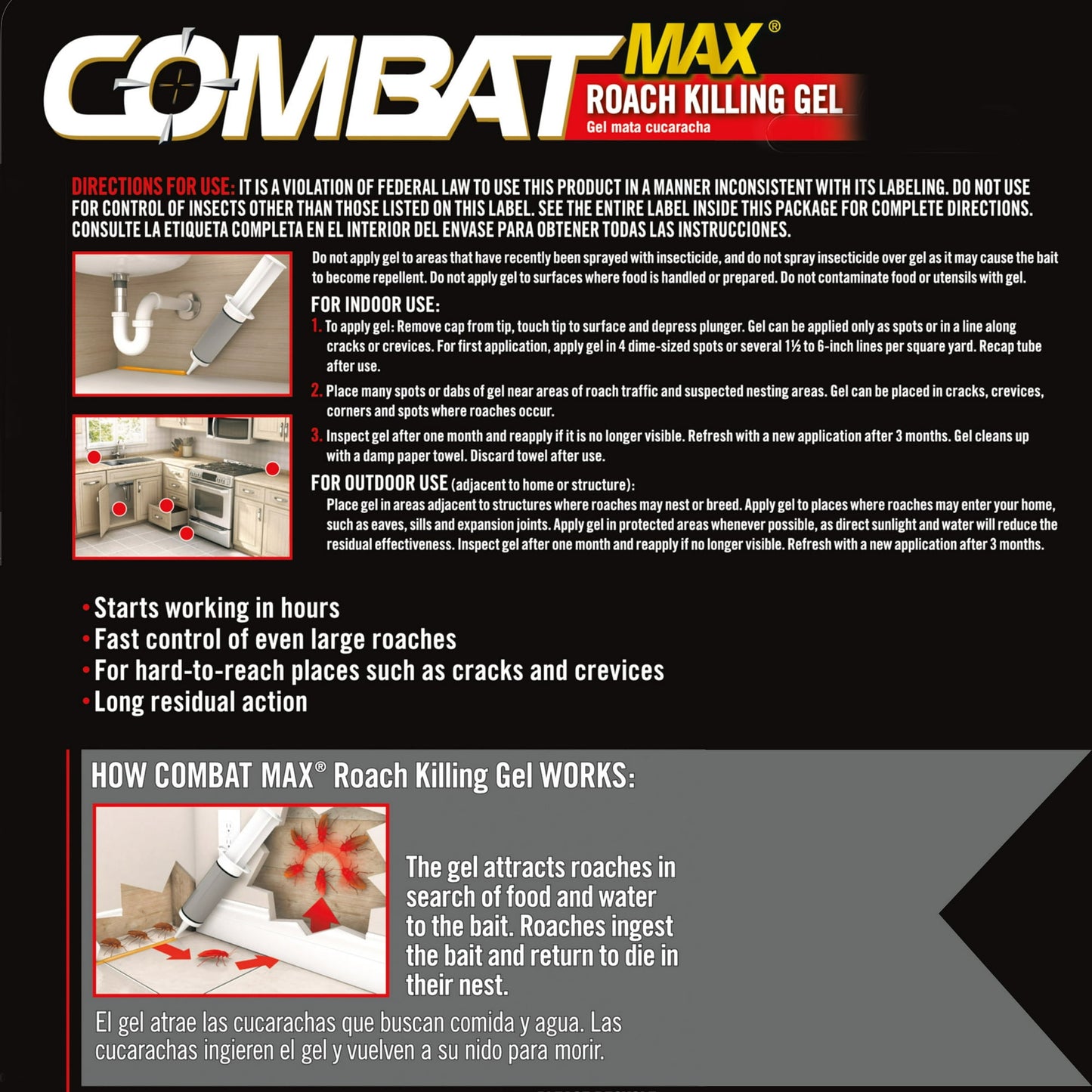 Combat Max Roach Killing Gel for Indoor and Outdoor Use, 1 Syringe, 1.05 Ounces