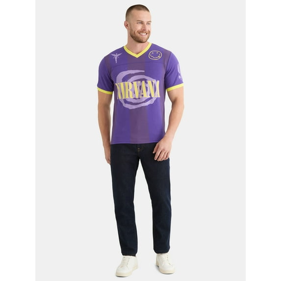 Nirvana Men’s and Big Men's Graphic Mesh Football Jersey Style Shirt, Size XS