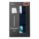 No Boundaries Men’s Tag-Free Printed Stretch Boxer Briefs, 3-Pack, Size 2XL