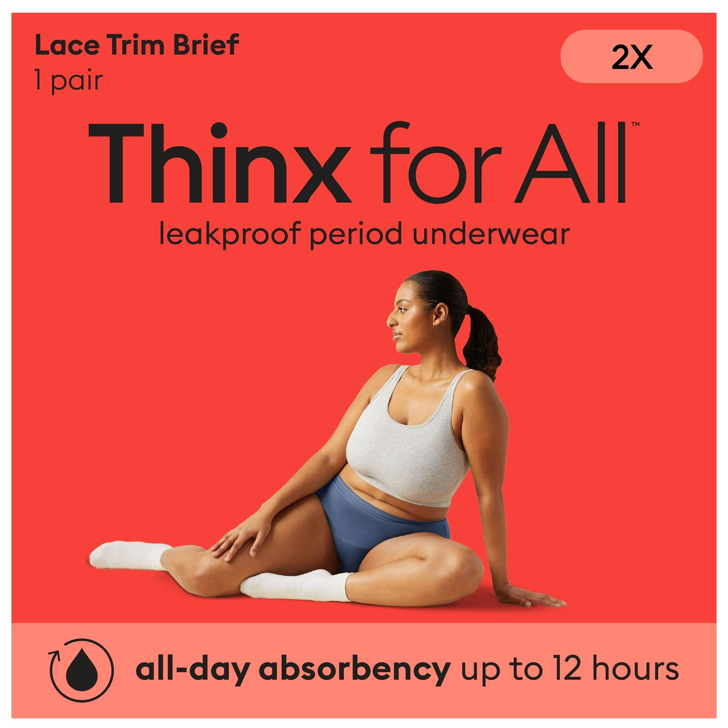 Thinx for All™ Women's Everyday Comfort Leakproof Period Underwear, Leakproof up to 12 hours, Storm, 2X