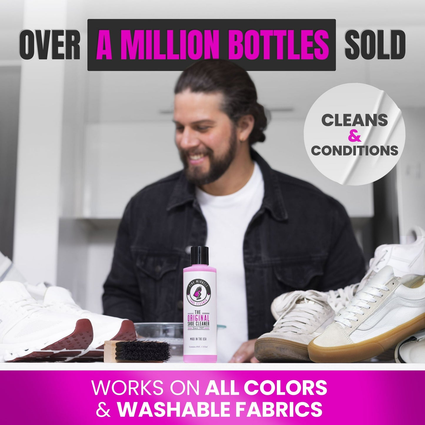 Pink Miracle Shoe Cleaner Kit with Brush - 4 OZ. Fabric Cleaner for Leather, Suede, Nubuck and White Sneakers