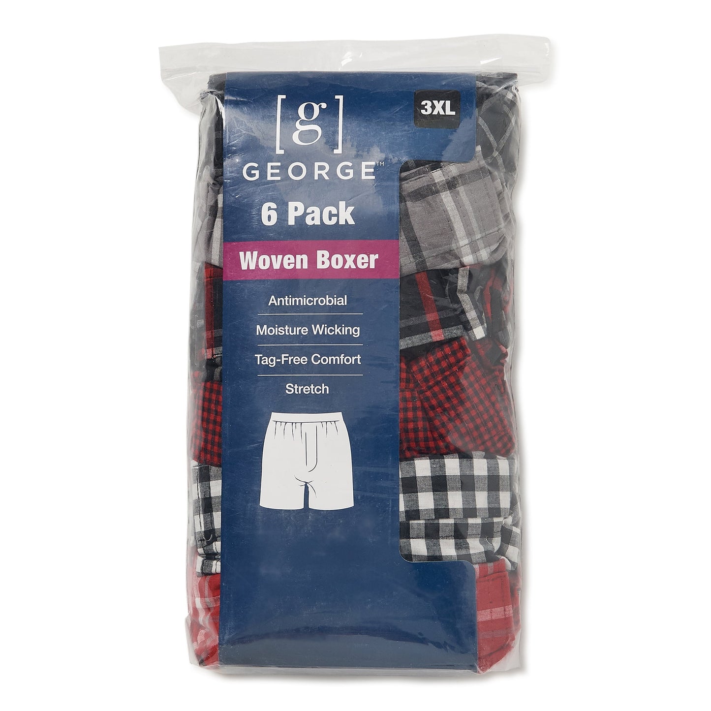 George Men's Moisture-Wicking Stretch Woven Boxers, 6-Pack, Size 2XL (44-46)
