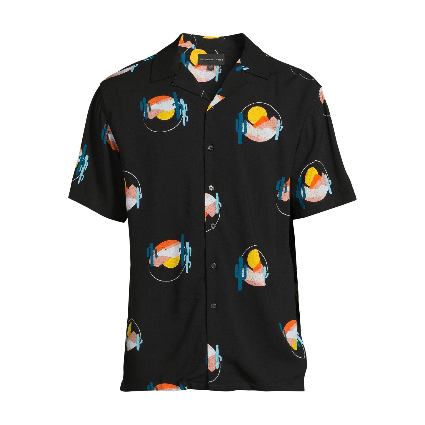 No Boundaries Men's Print Button Up Shirt with Short Sleeves, Sizes XS-3XL