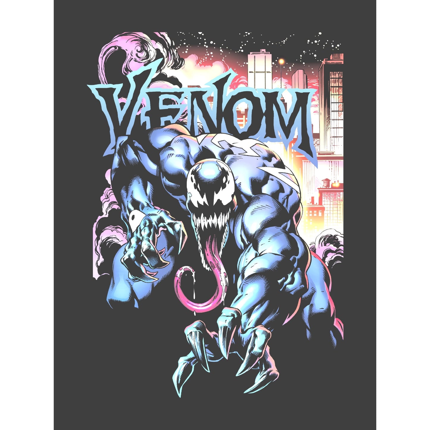 Venom Marvel, Men's & Big Men's Graphic Crew Neck T-Shirt, City Aflame, Size L