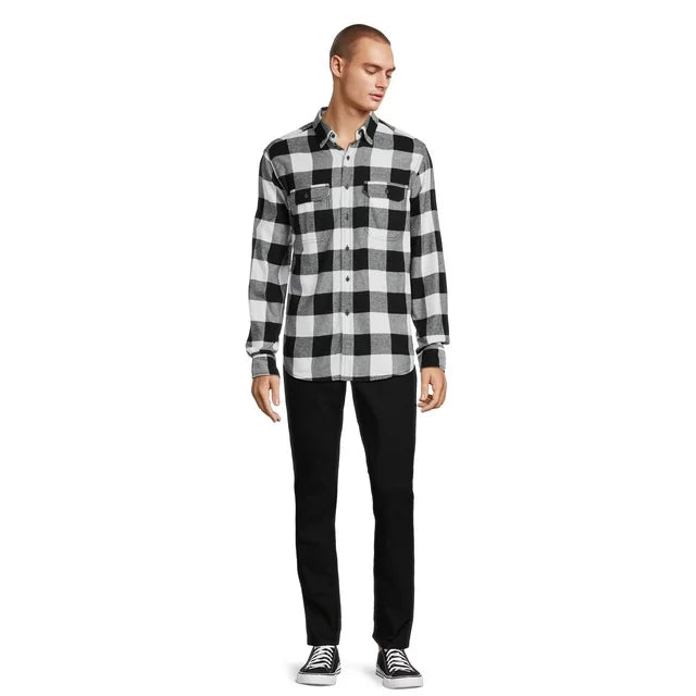 George Men's Long Sleeve Flannel Shirt - Black and White