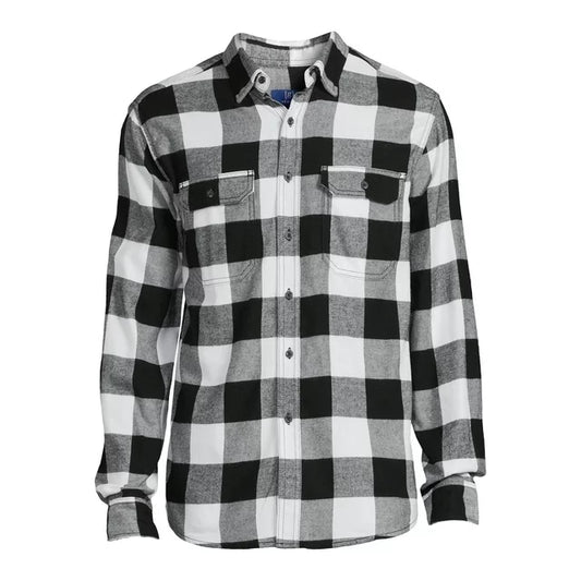 George Men's Long Sleeve Flannel Shirt - Black and White