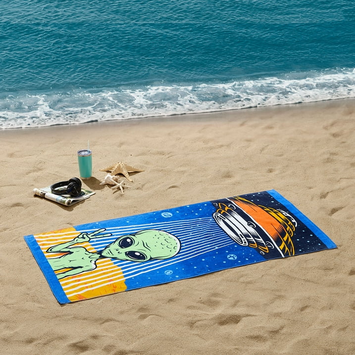 Mainstays Cotton Blend Alien Beach Towel, 28" x 60"