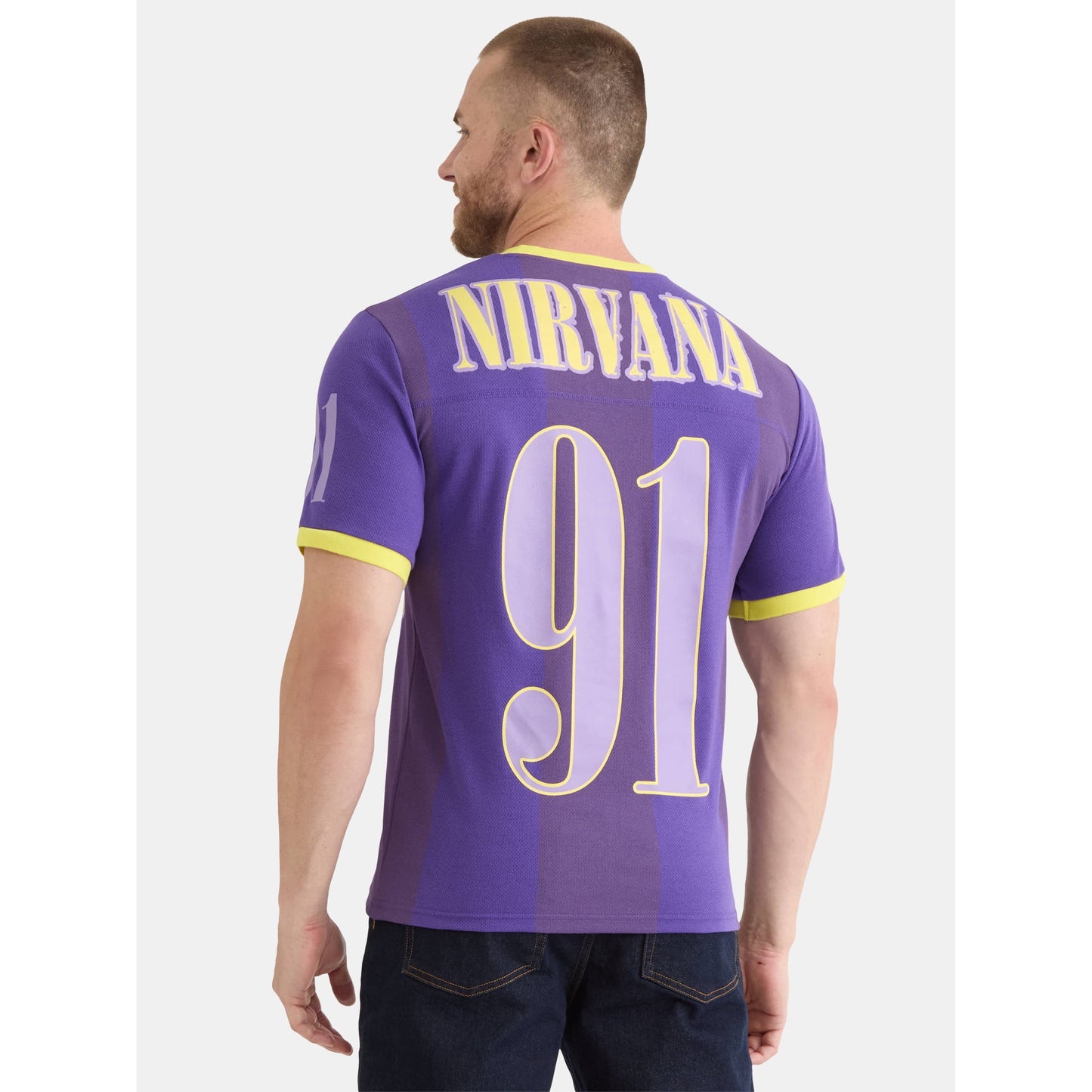 Nirvana Men’s and Big Men's Graphic Mesh Football Jersey Style Shirt, Size XS