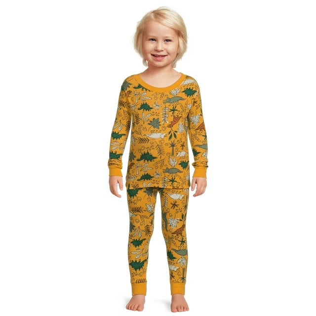 Wonder Nation Dinosaur Toddler Boy Tight Fit, 2-Piece Pajama Set, Size 12M