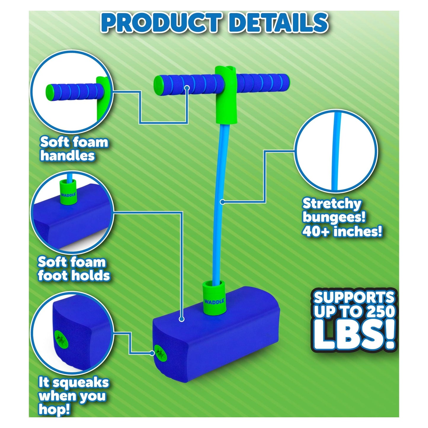 Waddle Foam Pogo Hopper, Kids Fun and Safe Pogo Stick, Blue