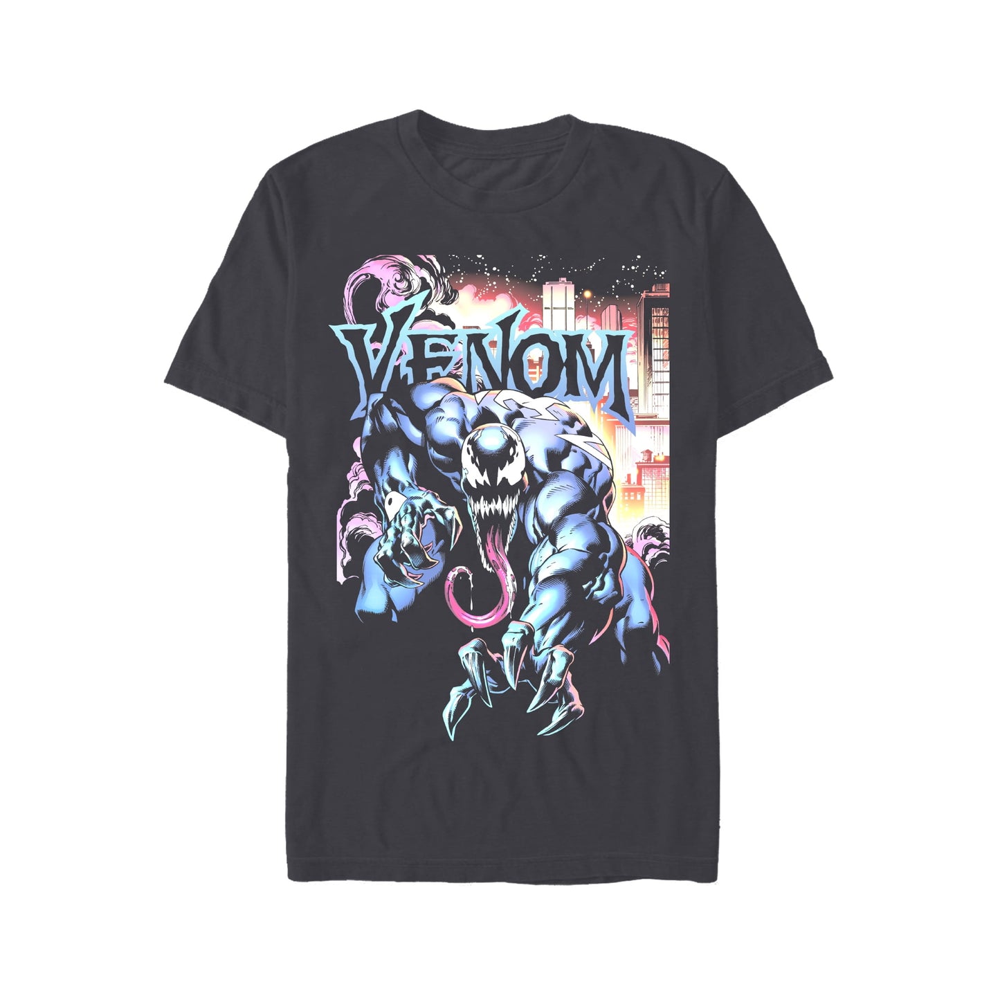 Venom Marvel, Men's & Big Men's Graphic Crew Neck T-Shirt, City Aflame, Size L