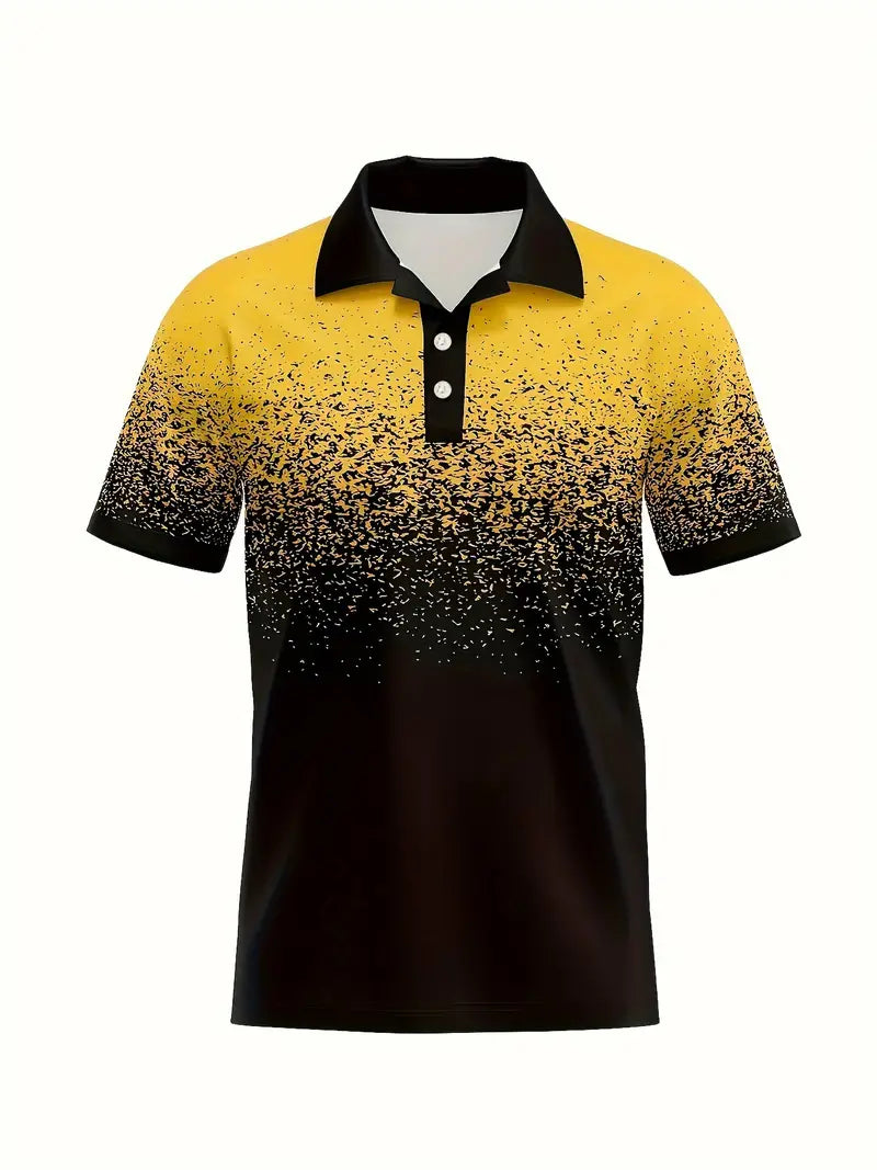 Men's Gradient Color Pattern Graphic Print Golf Shirt - 2XL