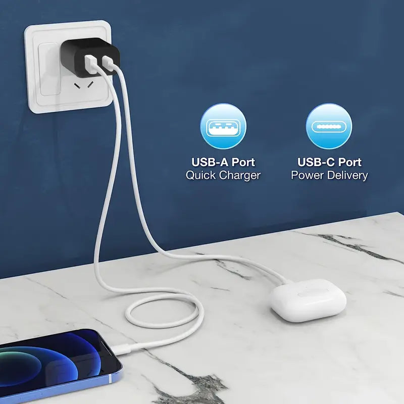 Type-C Type-A Dual Wall-mounted Charger - Dual Port, 20W