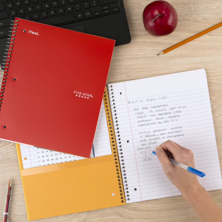 Five Star Wirebound Notebook, 1 Subject, Wide Ruled, Fire Red