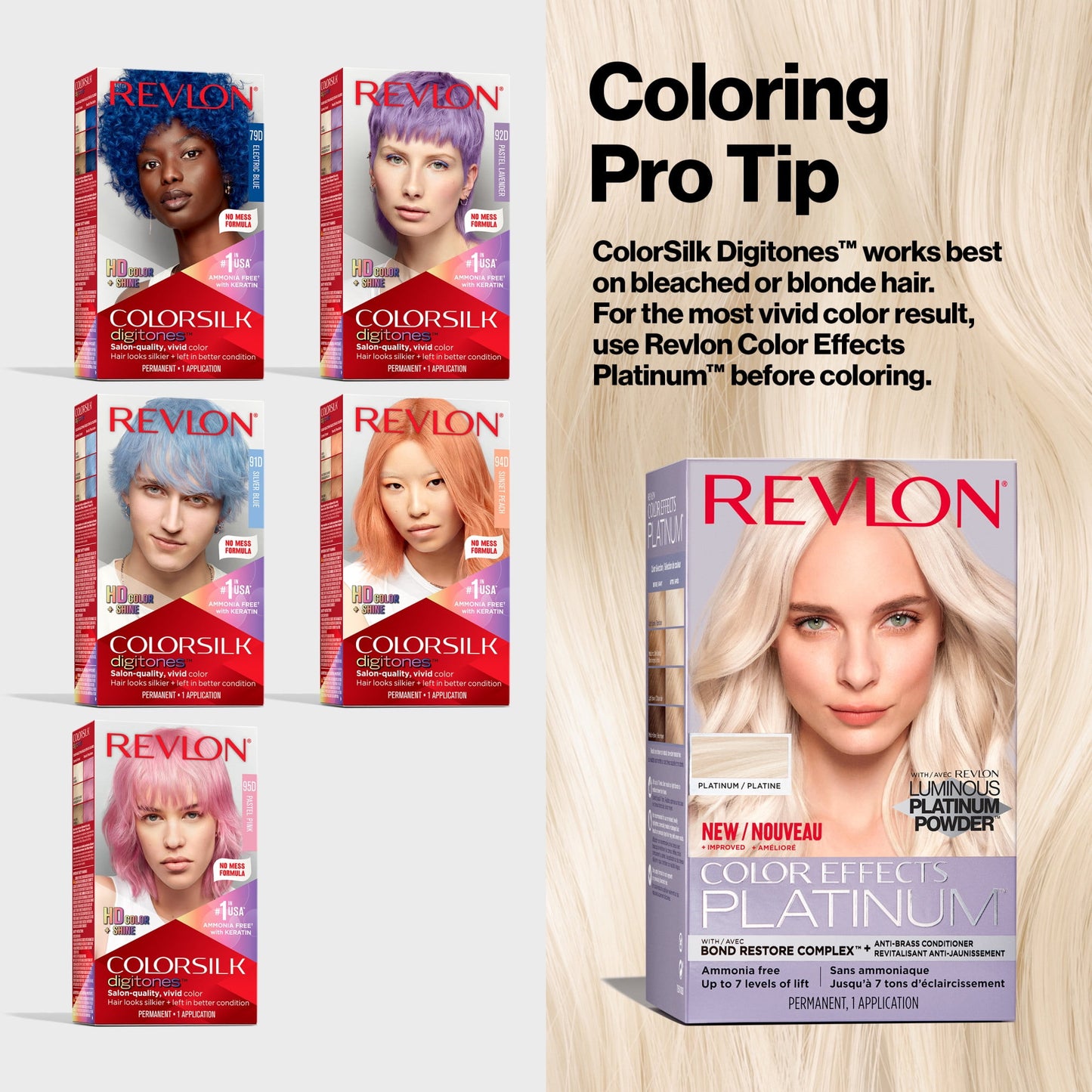 Revlon ColorSilk Digitones Permanent Hair Color with Keratin, Pastel Lavender, 1 count