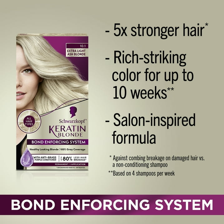 Schwarzkopf Keratin Color Permanent Hair Color Cream, 10.1 Extra Light Ash Blonde, 1 Kit