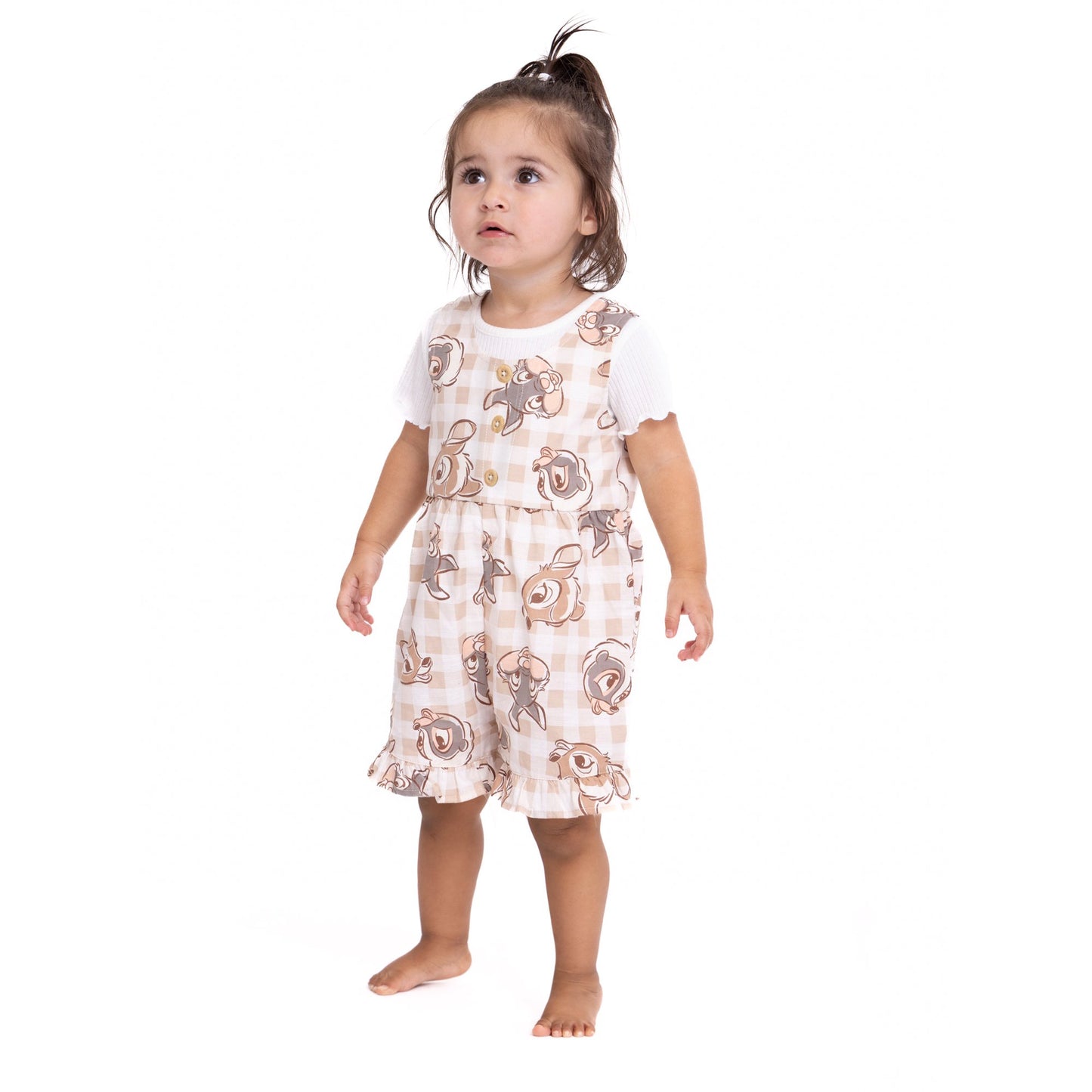 Bambi Baby Girl Shortall and Tee Outfit Set with Headband, Sizes 0/3 Months-24 Months