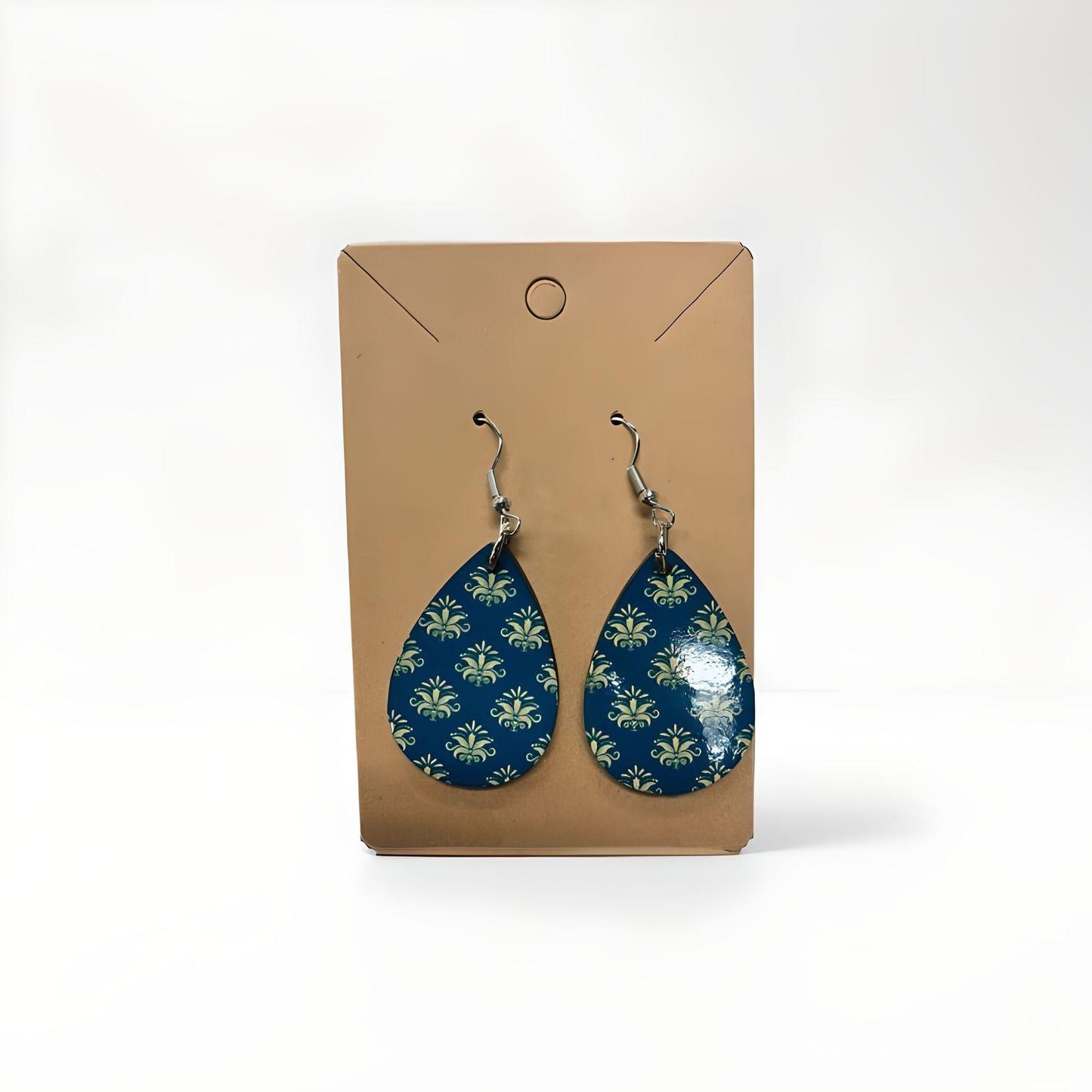 Teal Patterned Teardrop Earrings