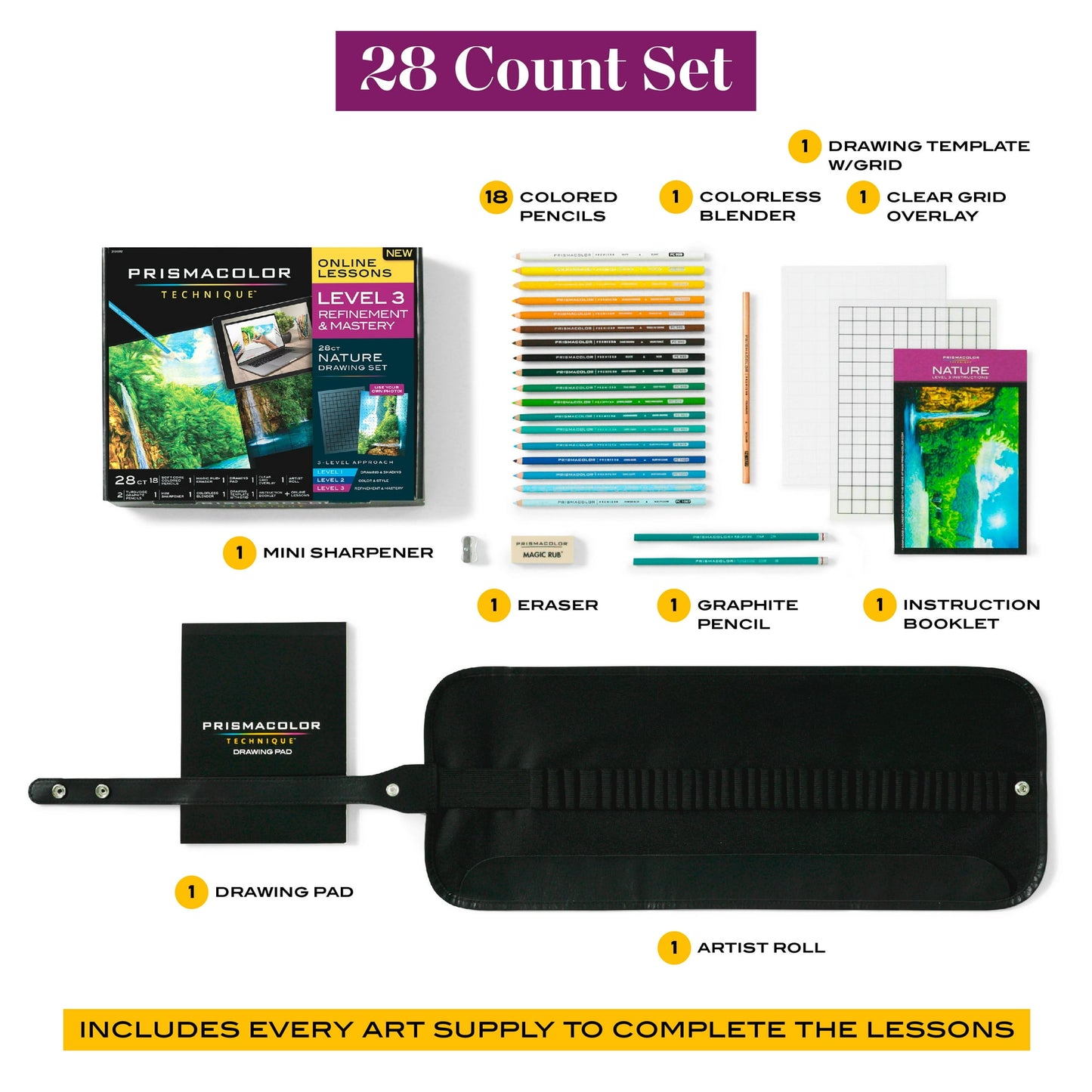 Prismacolor Technique Drawing Set, Level 3 Refinement & Mastery, 28-Piece Nature Drawing Set