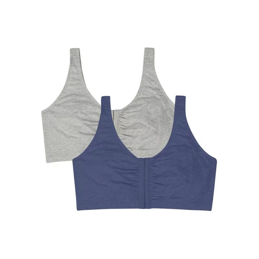 Fruit of The Loom Women's Comfort Front Close Cotton Sports Bra, 2 Pack