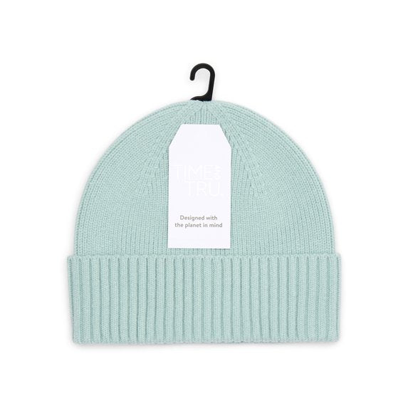 Time and Tru Women's Ribbed Beanie, One Size, Green Juniper