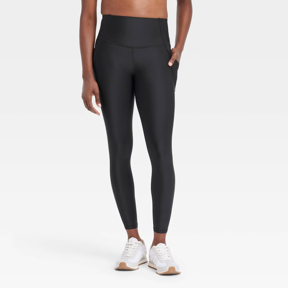 Women's Effortless Support High-Rise Pocketed 7/8 Leggings - All In Motion™ Black S: Moisture Wicking, Quick Drying