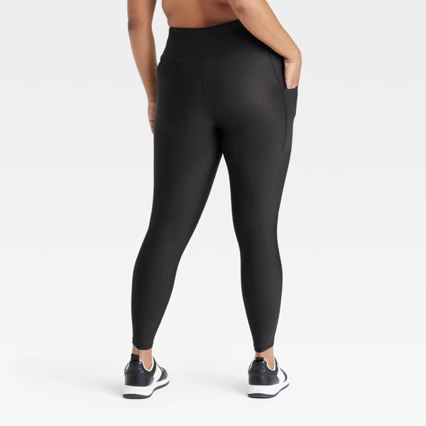 Women's Effortless Support High-Rise Pocketed 7/8 Leggings - All In Motion™ Black S: Moisture Wicking, Quick Drying
