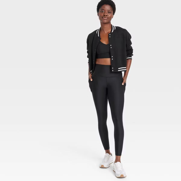 Women's Effortless Support High-Rise Pocketed 7/8 Leggings - All In Motion™ Black S: Moisture Wicking, Quick Drying