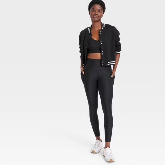 Women's Effortless Support High-Rise Pocketed 7/8 Leggings - All In Motion™ Black S: Moisture Wicking, Quick Drying