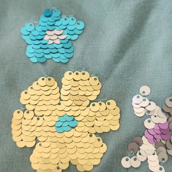 Girls Flowers Flip Sequin Short Sleeve T-Shirt - Cat & Jack - Mint Green - L (10/12)