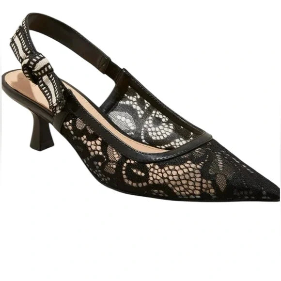 A NEW DAY womens black lace MILAN 2” kitten heels casual dress shoe - Size 8