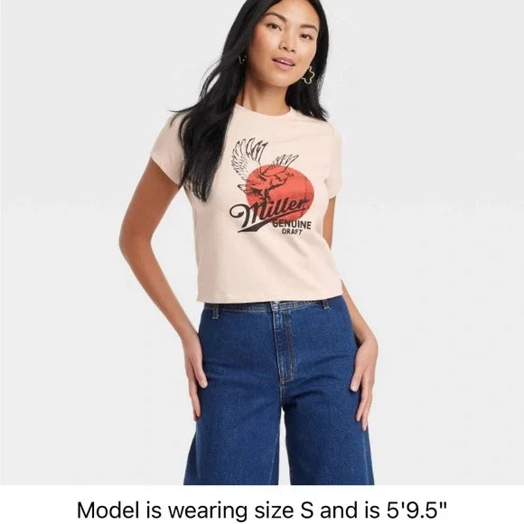 Women's Miller Eagle Short Sleeve Graphic Baby T-Shirt - Beige L