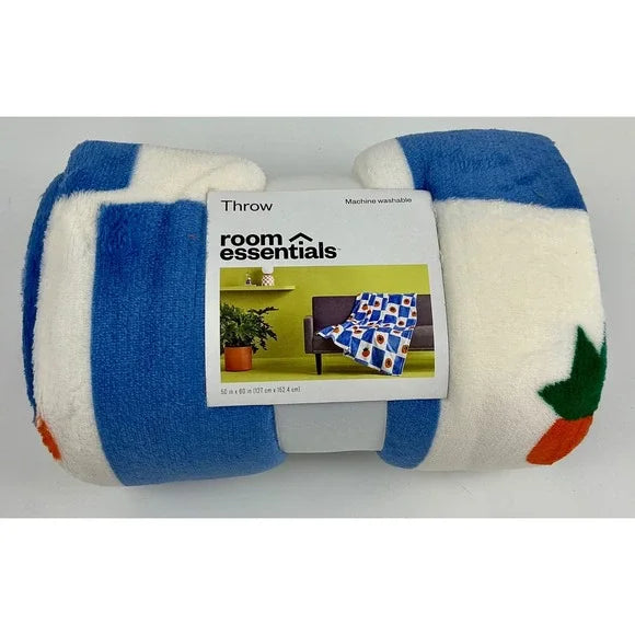 Printed Tomato Checkerboard Plush Throw Blanket Blue - Room Essentials™