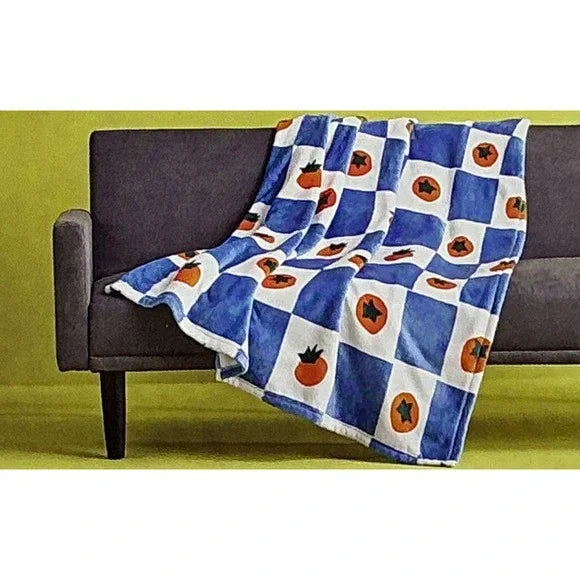 Printed Tomato Checkerboard Plush Throw Blanket Blue - Room Essentials™