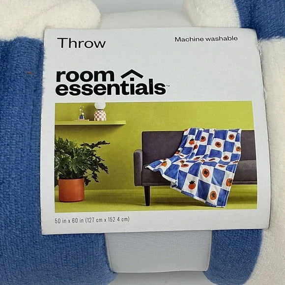 Printed Tomato Checkerboard Plush Throw Blanket Blue - Room Essentials™