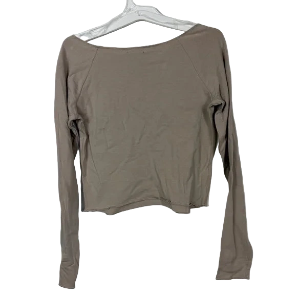 Women's Long Sleeve V Neck T-Shirt - Wild Fable™ Taupe M: Cotton Spandex Blend, Cropped Knit Pullover