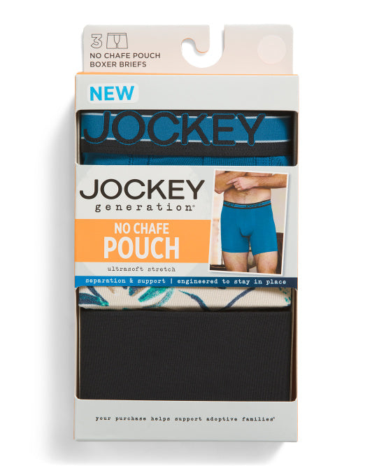 Jockey Generation Men's No Chafe Pouch Ultra Soft Stretch Boxer Briefs 3pk - Black/Light Beige/Dark Teal Blue L
