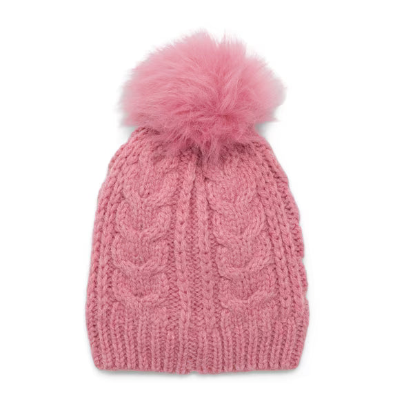 Time and Tru Women's Cable Pom Beanie, One Size Fits Most, Pink Pottery Heather