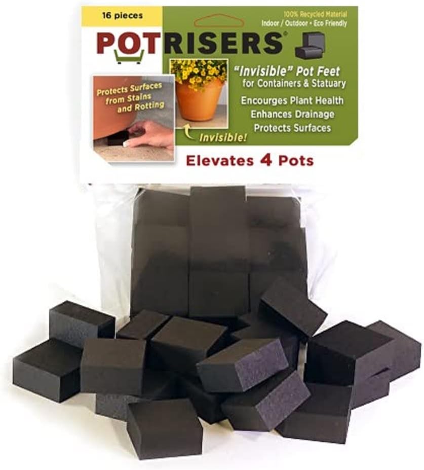 POTRISERS PR-16 Invisible Pot Feet Small I inch Size Elevate up to 4 Flower Plant Planters or Statues, 16 count, Black